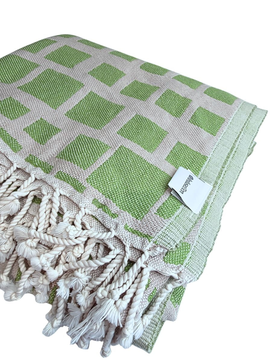 Cubist Organic Cotton Throw Blanket in Olive & Beige