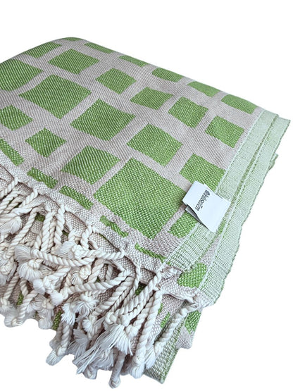 Cubist Organic Cotton Throw Blanket in Olive & Beige