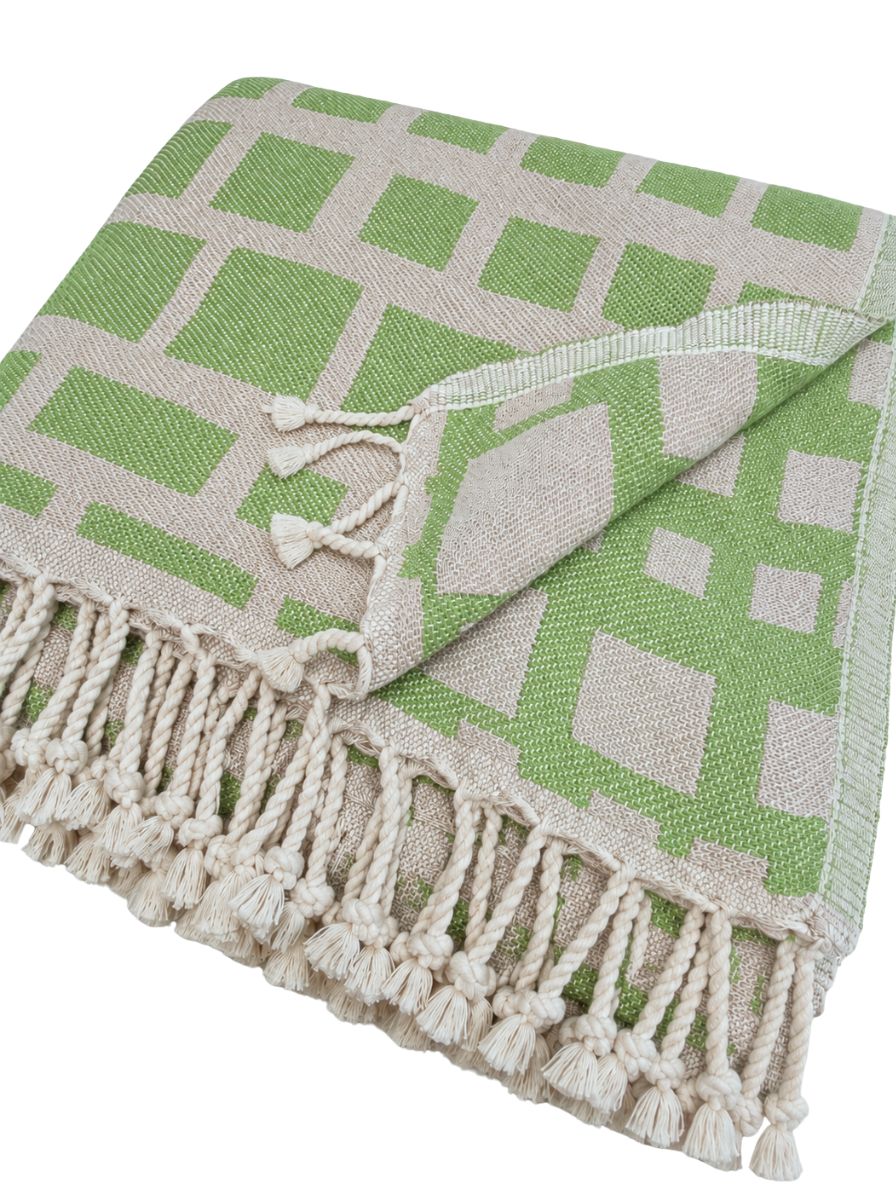 Cubist Organic Cotton Throw Blanket in Olive & Beige