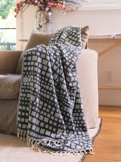 Cubist Organic Cotton Throw Blanket in Grey