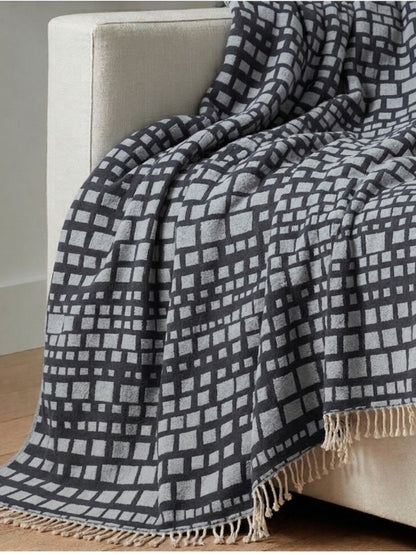 Cubist Organic Cotton Throw Blanket in Grey