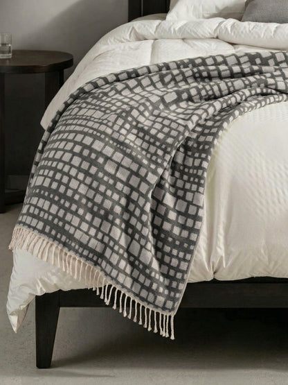 Cubist Organic Cotton Throw Blanket in Grey