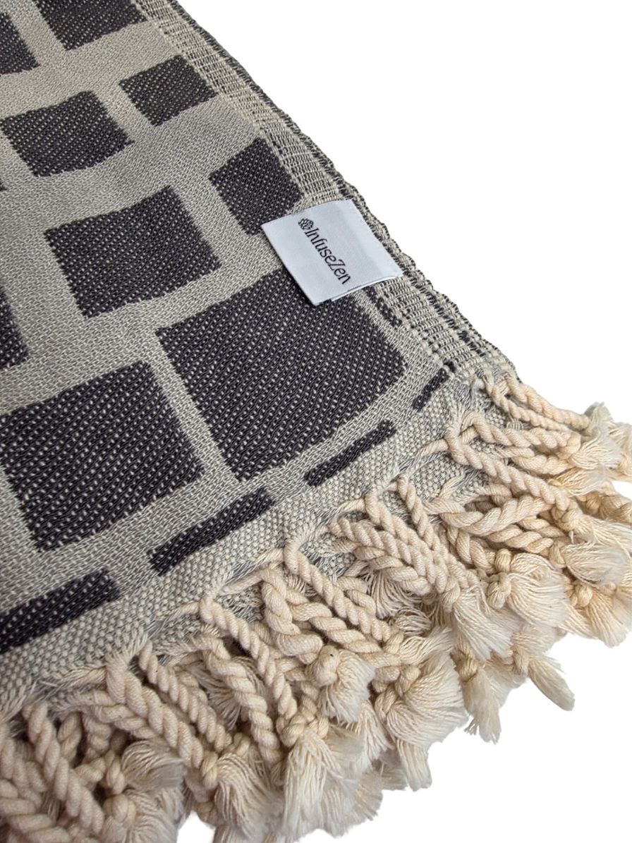Cubist Organic Cotton Throw Blanket in Grey