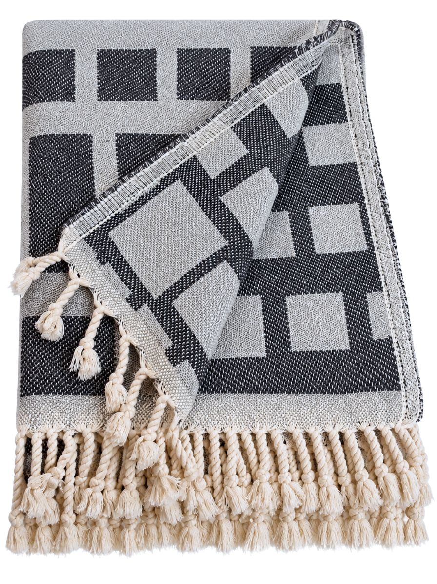 Cubist Organic Cotton Throw Blanket in Grey