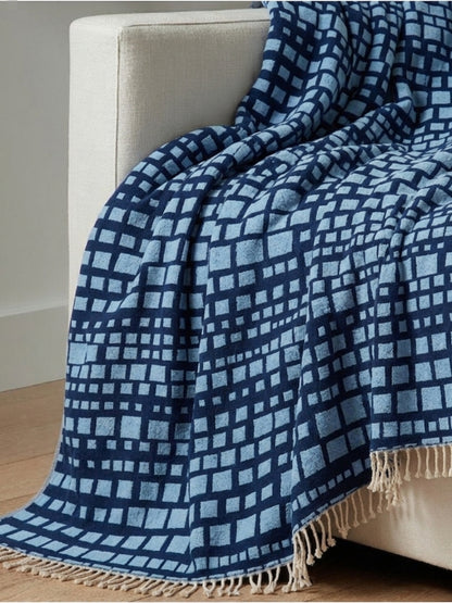 Cubist Organic Cotton Throw Blanket in Navy & Blue