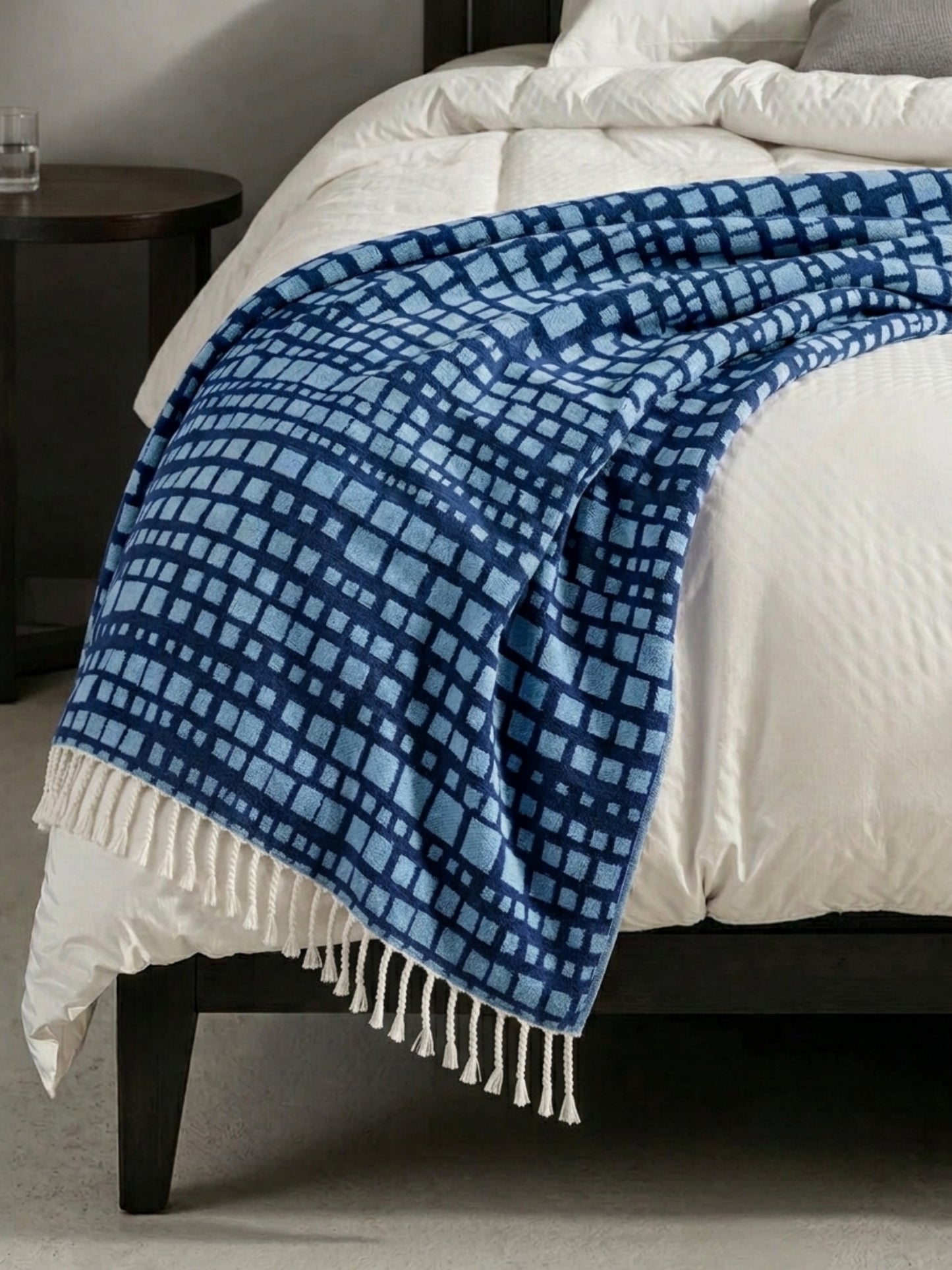 Cubist Organic Cotton Throw Blanket in Navy & Blue