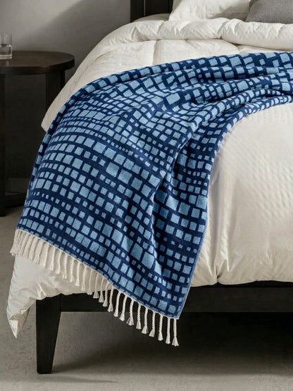 Cubist Organic Cotton Throw Blanket in Navy & Blue