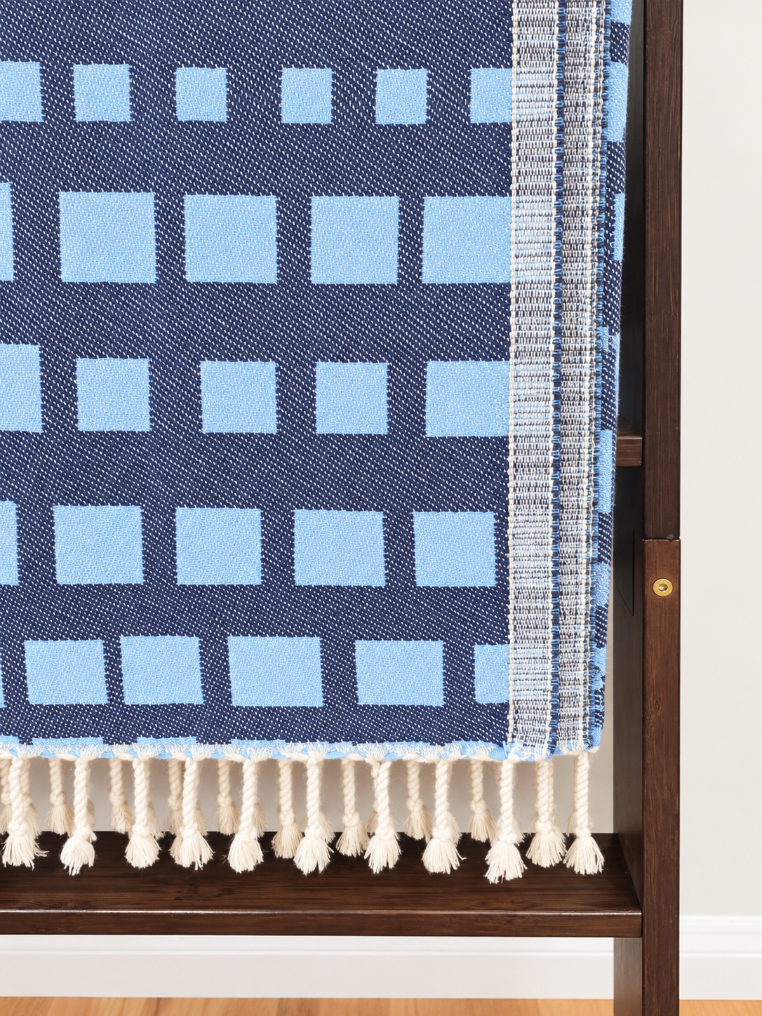 Cubist Organic Cotton Throw Blanket in Navy & Blue