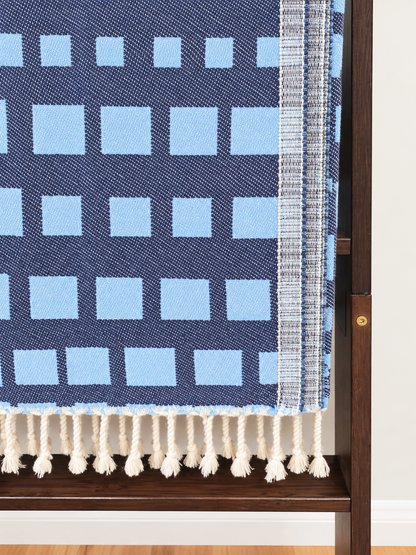 Cubist Organic Cotton Throw Blanket in Navy & Blue