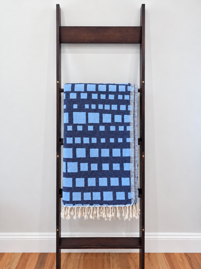 Cubist Organic Cotton Throw Blanket in Navy & Blue