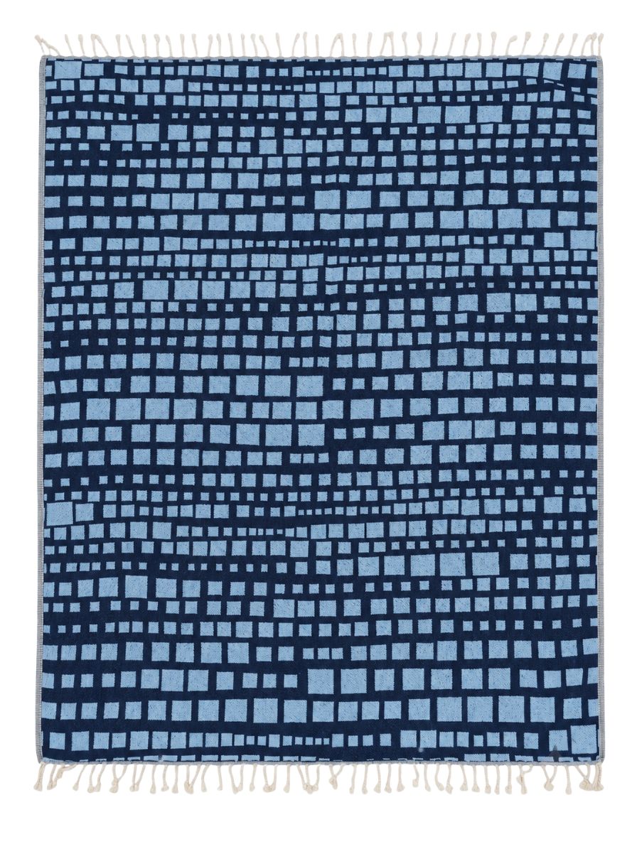 Cubist Organic Cotton Throw Blanket in Navy & Blue