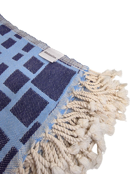 Cubist Organic Cotton Throw Blanket in Navy & Blue