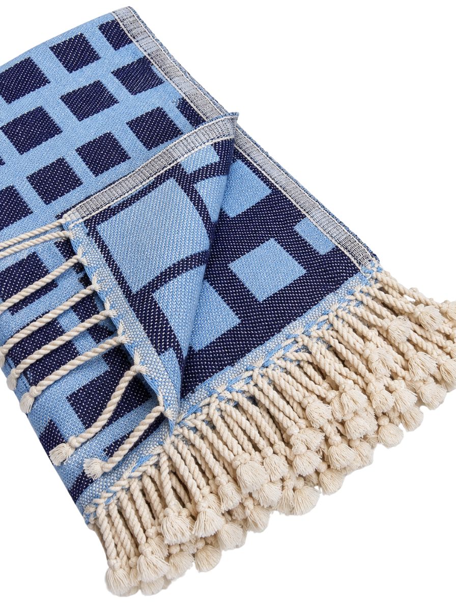 Cubist Organic Cotton Throw Blanket in Navy & Blue