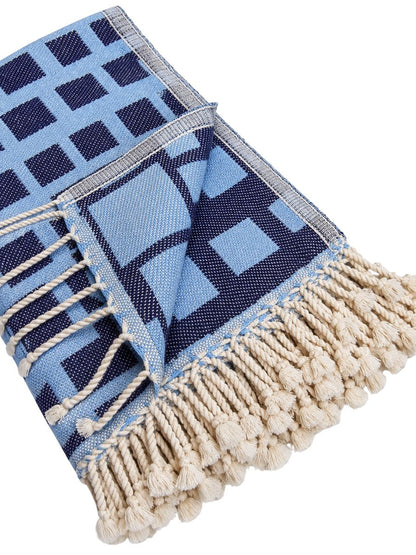 Cubist Organic Cotton Throw Blanket in Navy & Blue