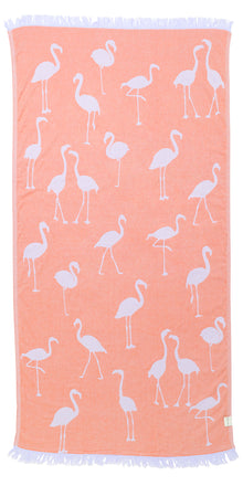  Flamingo Reversible Cotton Turkish Towel in Coral