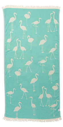  Flamingo Reversible Cotton Turkish Towel in Mint