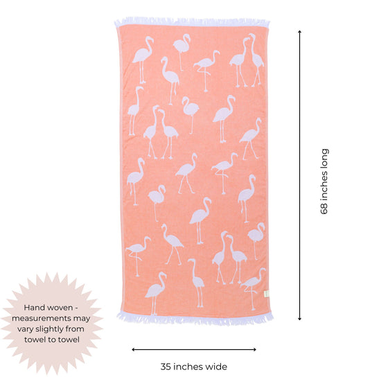 Flamingo Reversible Cotton Turkish Towel in Coral
