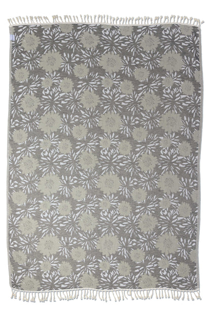 Flower Pop Organic Cotton Medium Weight Throw Blanket in Black & Grey