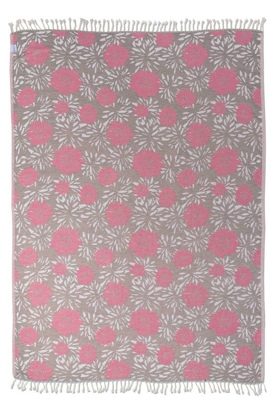 Flower Pop Organic Cotton Medium Weight Throw Blanket in Grey & Pink