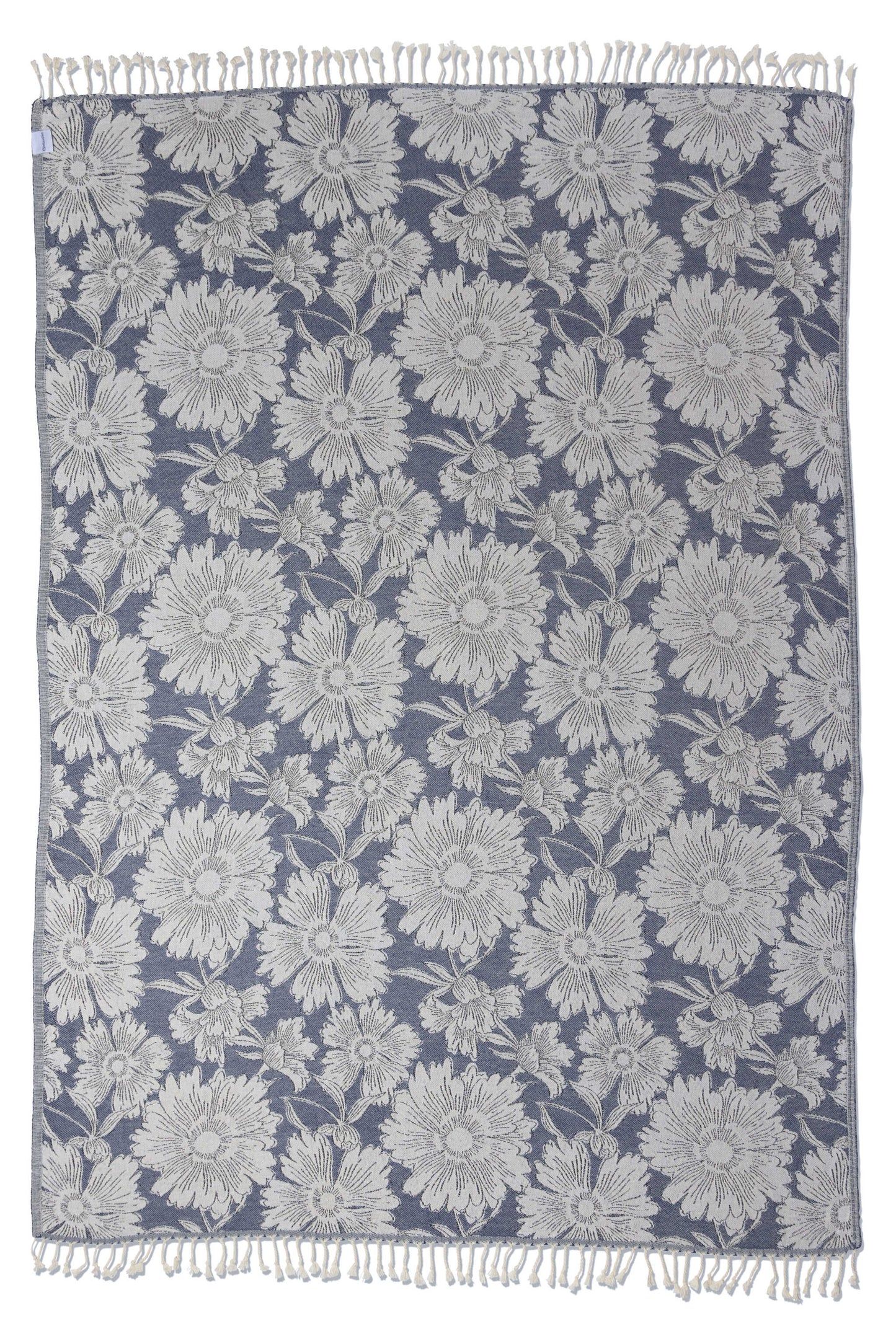 Garden Flower Organic Cotton Medium Weight Throw Blanket in Navy