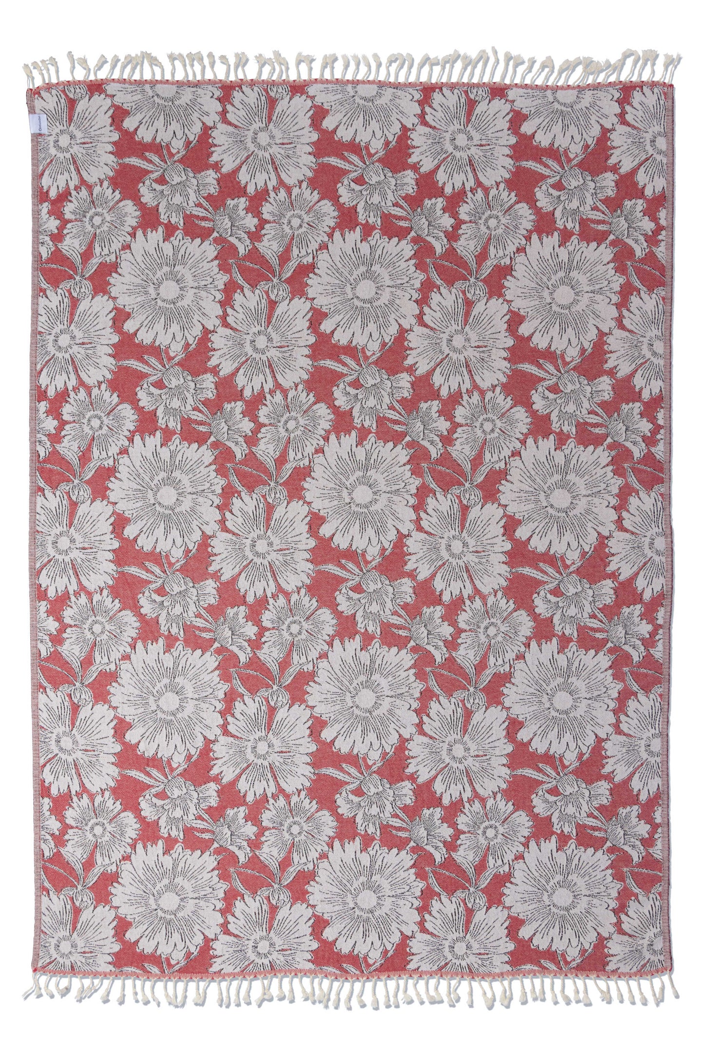 Garden Flower Organic Cotton Medium Weight Throw Blanket in Red