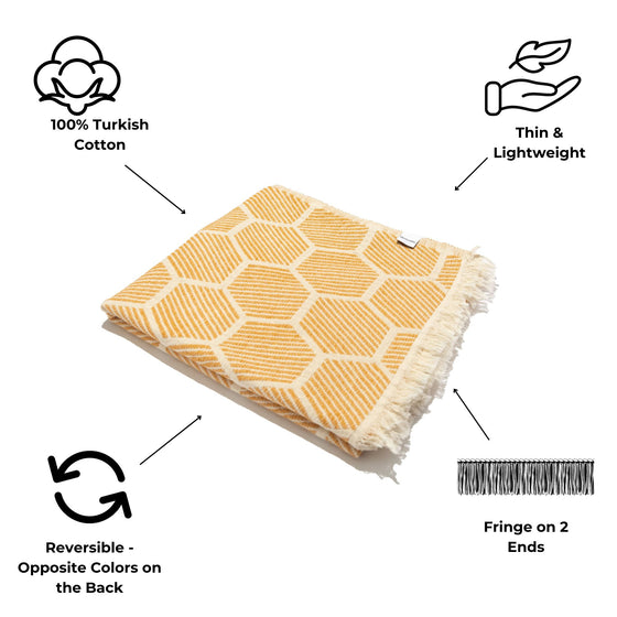 Hive Cotton Throw Blanket in Golden Yellow and Cream