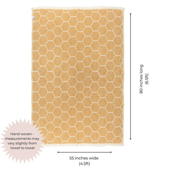 Hive Cotton Throw Blanket in Golden Yellow and Cream