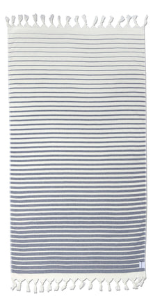  Gradient Striped Organic Turkish Towel with Soft Terry Cloth Back in Navy