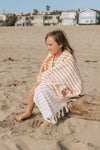 Gradient Striped Organic Turkish Towel with Soft Terry Cloth Back in Orange