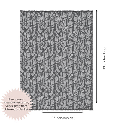 Bird and Botanicals Reversible Muslin Blanket in Charcoal and Grey