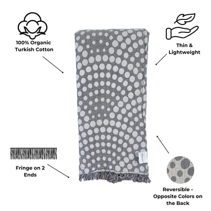 Arched Dot Reversible Muslin Blanket in Charcoal and Grey