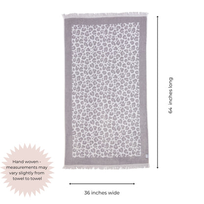 Leopard Full Terry Turkish Towel in Grey