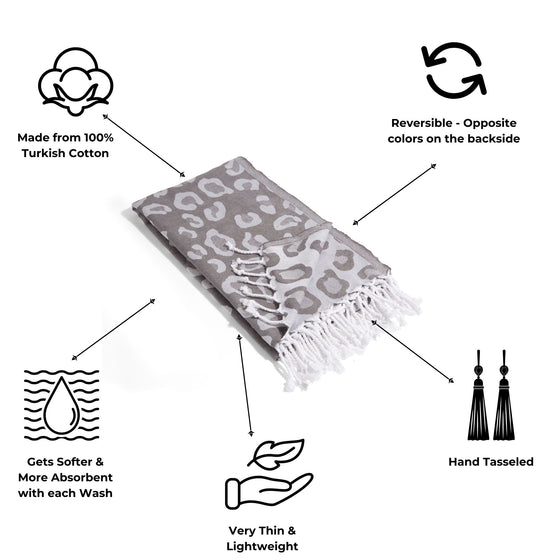 Leopard Turkish Towel Peshtemal in Grey
