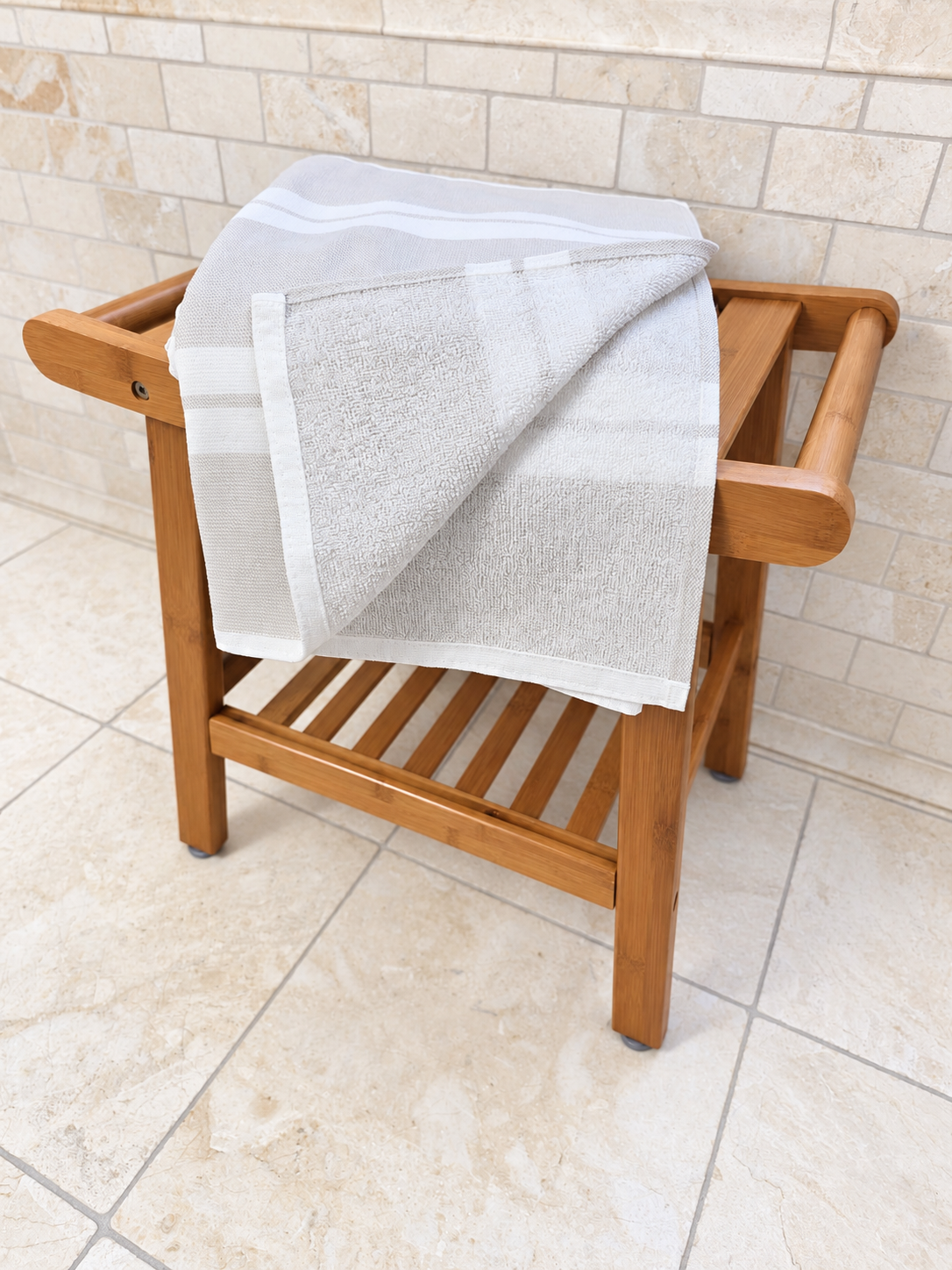 Haven Stripe Organic Terry Cloth Lined Turkish Towel in Beige
