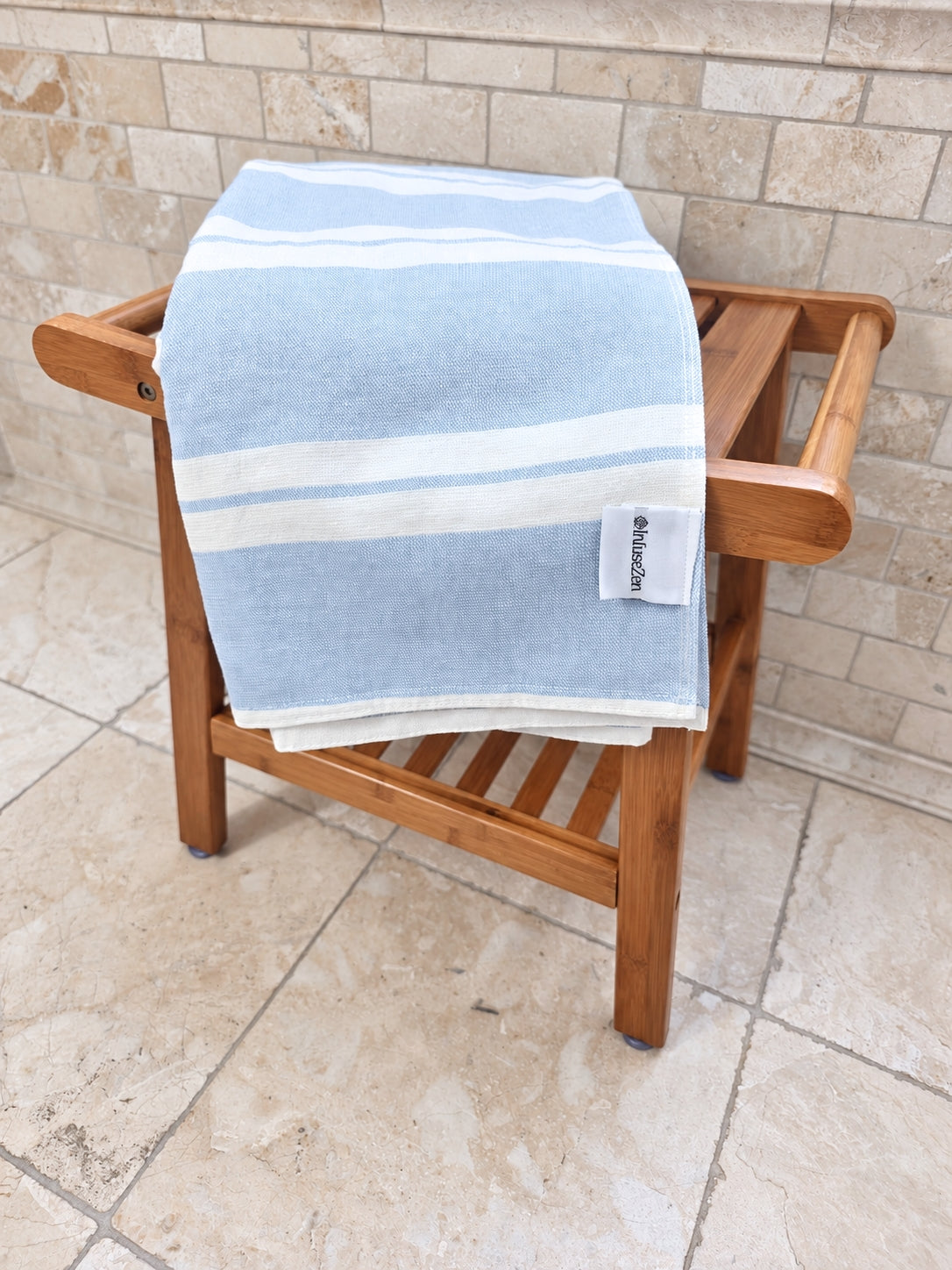 Haven Stripe Organic Terry Cloth Lined Turkish Towel in Blue