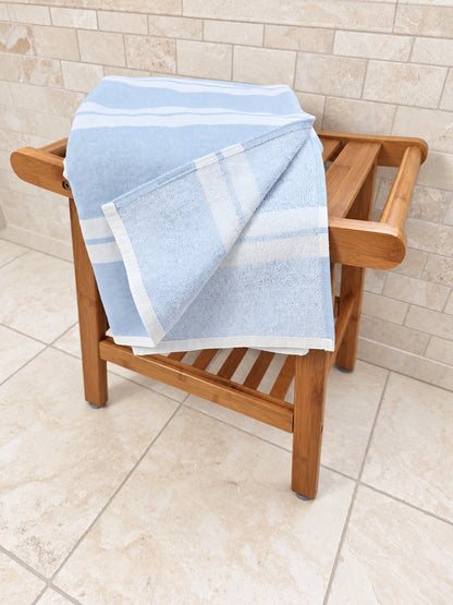Haven Stripe Organic Terry Cloth Lined Turkish Towel in Blue