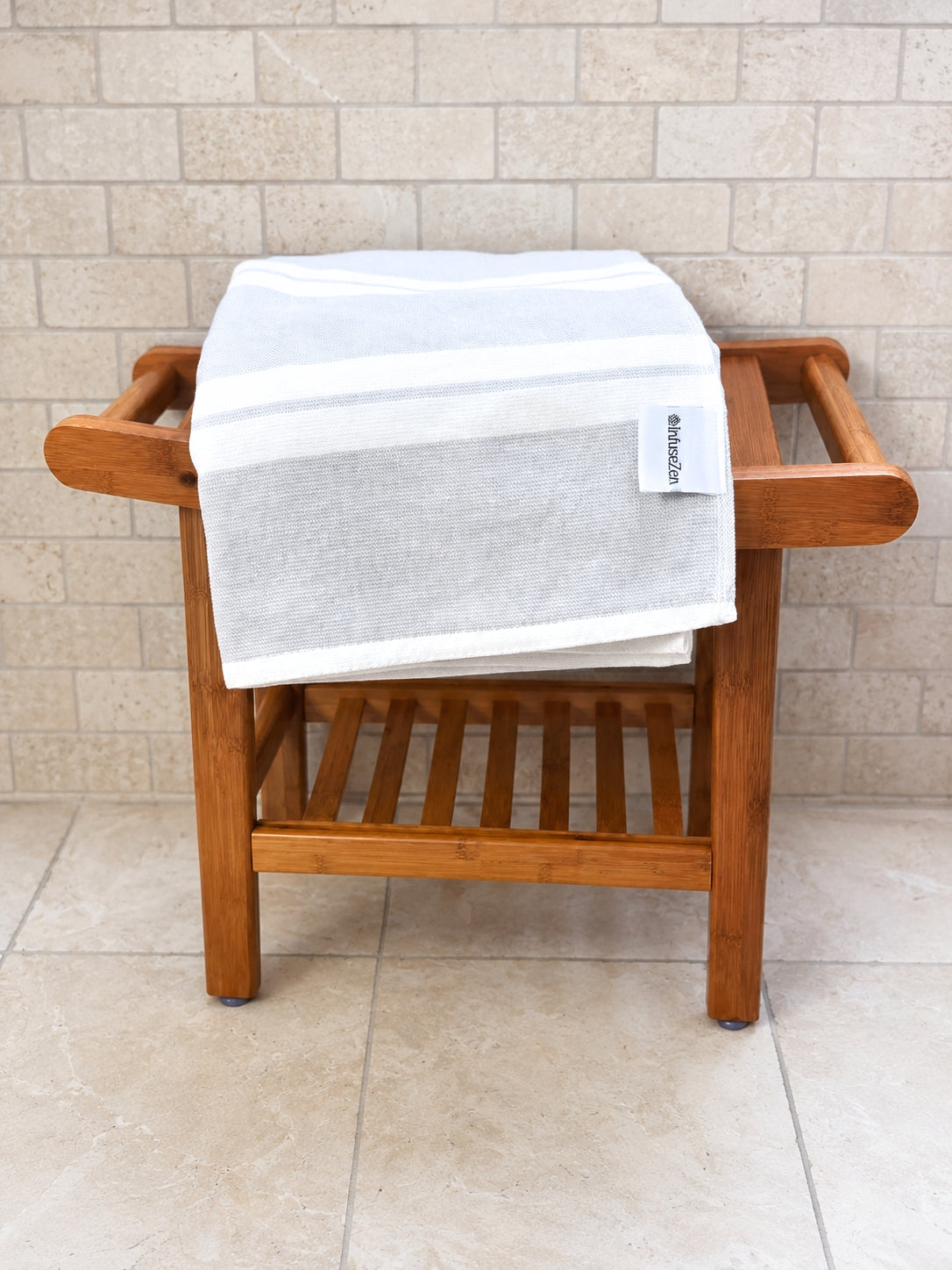 Haven Stripe Organic Terry Cloth Lined Turkish Towel in Light Grey