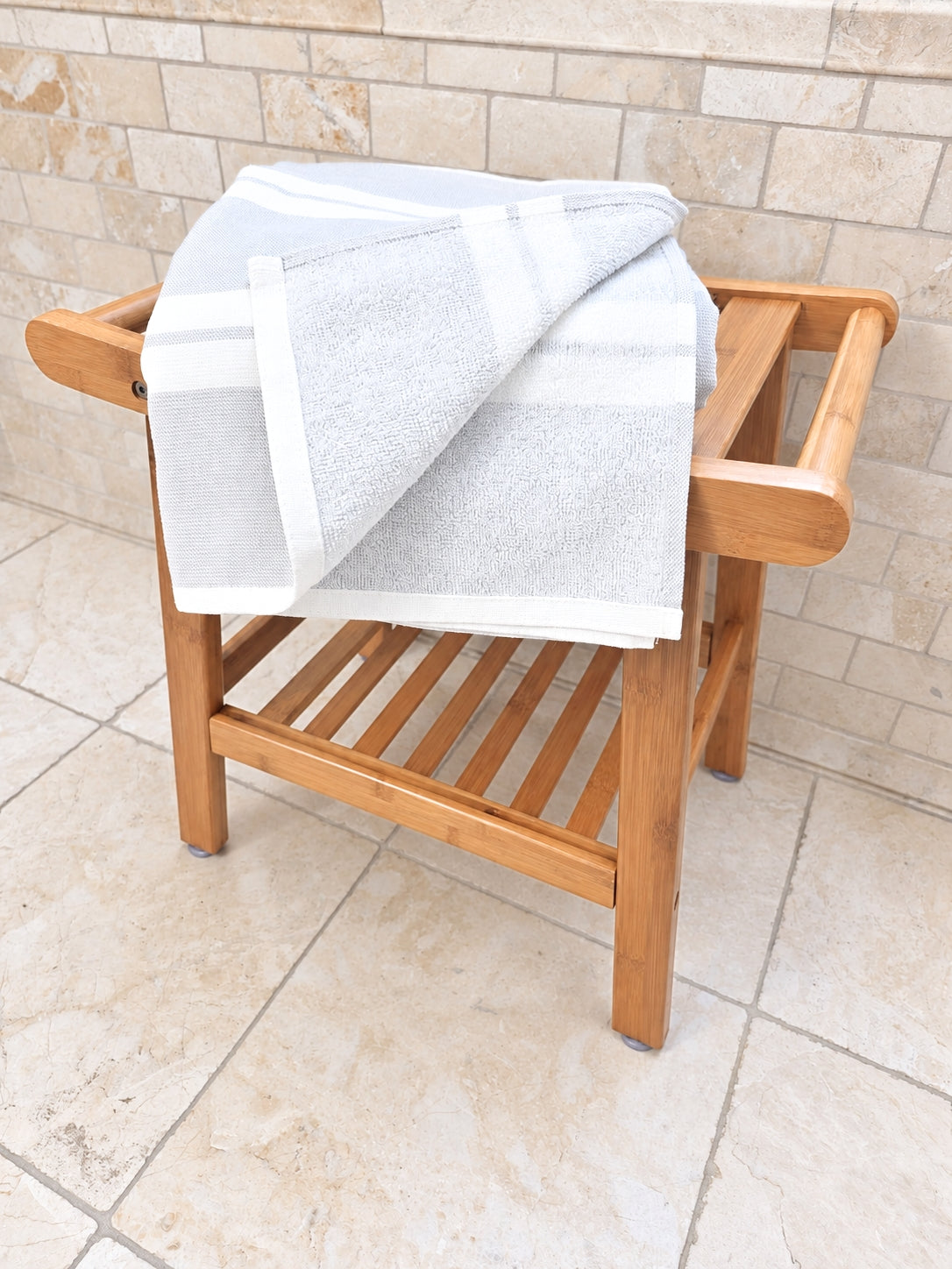 Haven Stripe Organic Terry Cloth Lined Turkish Towel in Light Grey