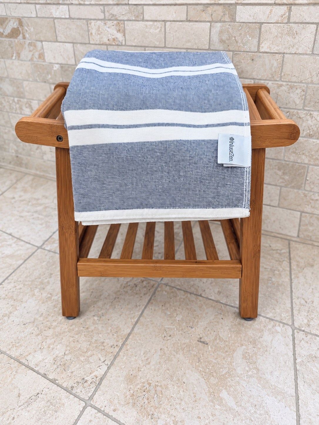 Haven Stripe Organic Terry Cloth Lined Turkish Towel in Navy