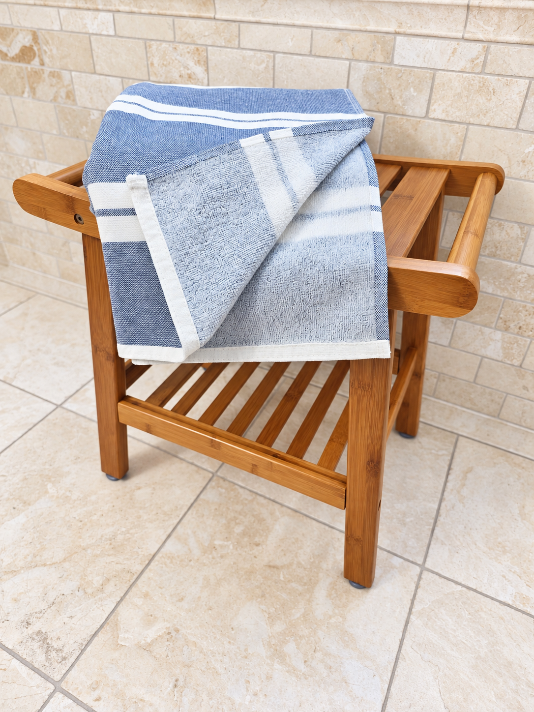 Haven Stripe Organic Terry Cloth Lined Turkish Towel in Navy