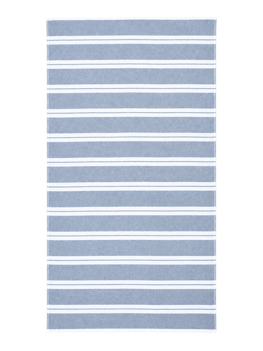 Haven Stripe Organic Terry Cloth Lined Turkish Towel in Navy