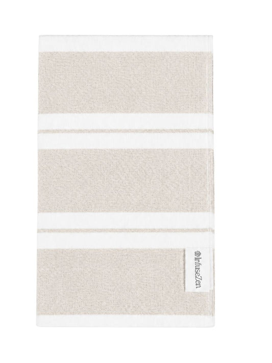 Haven Stripe Organic Terry Cloth Lined Hand Towel in Beige