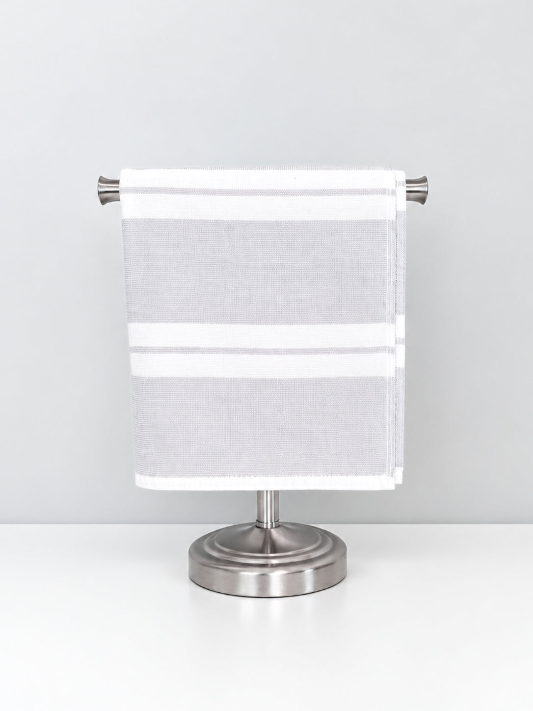 Haven Stripe Organic Terry Cloth Lined Hand Towel in Light Grey