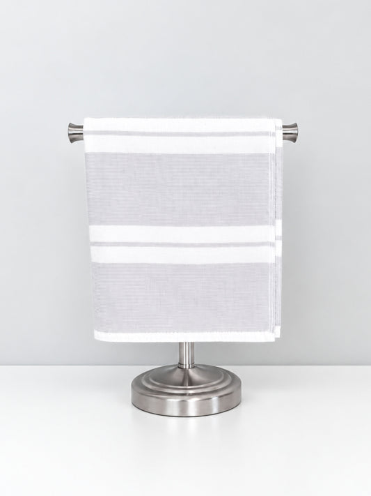 Haven Stripe Organic Terry Cloth Lined Hand Towel in Light Grey