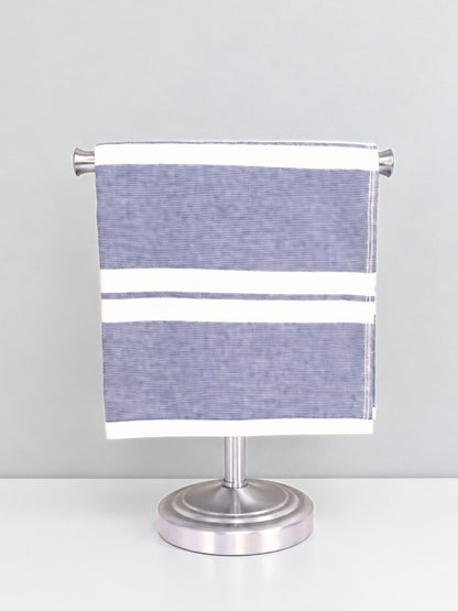Haven Stripe Organic Terry Cloth Lined Hand Towel in Navy