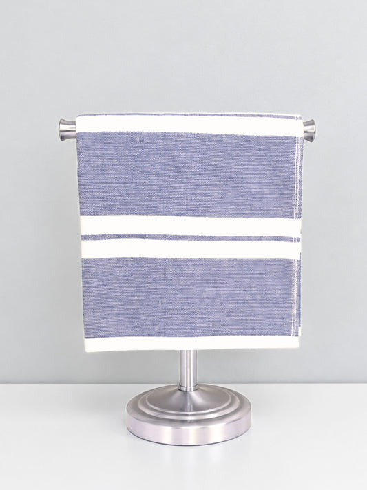 Haven Stripe Organic Terry Cloth Lined Hand Towel in Navy