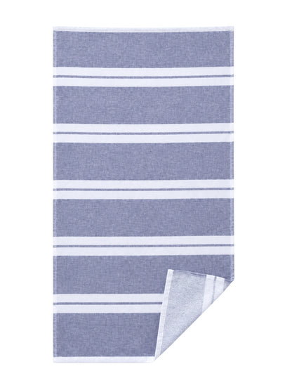Haven Stripe Organic Terry Cloth Lined Hand Towel in Navy