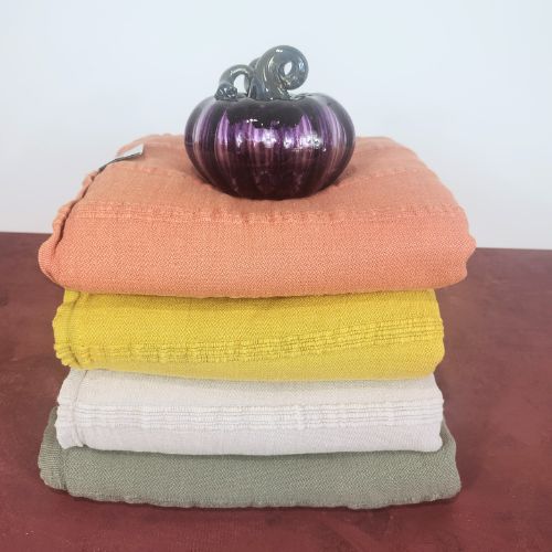 Harvest Bundle #1 - Set of 4 Stonewashed Turkish Towels - Orange, Golden Yellow, Beige and Khaki Green