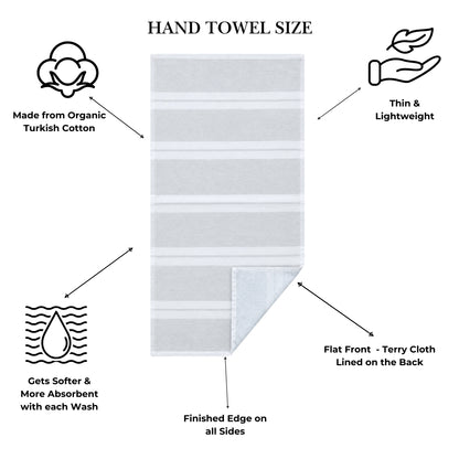 Haven Stripe Organic Terry Cloth Lined Hand Towel in Light Grey