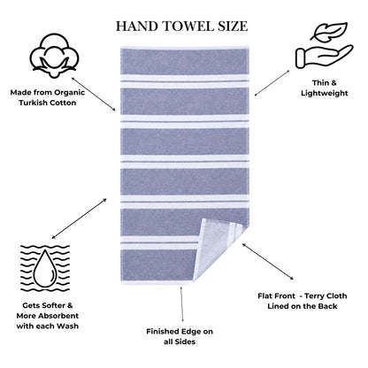 Haven Stripe Organic Terry Cloth Lined Hand Towel in Navy